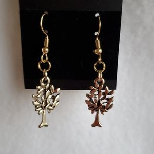 Gold tree hook earrings